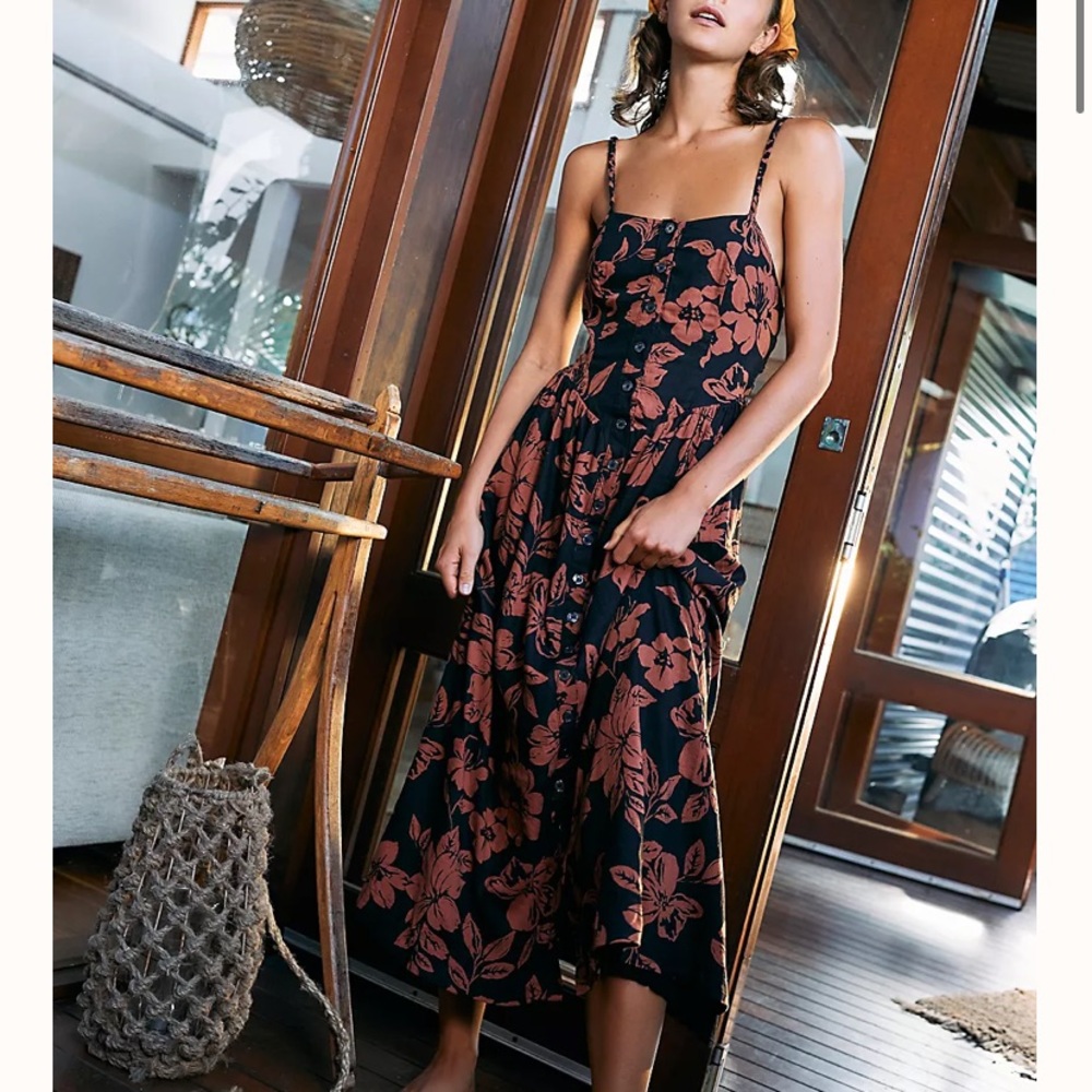 FREE PEOPLE The Perfect Sundress with Rust Floral Print Dark Combo EUC
